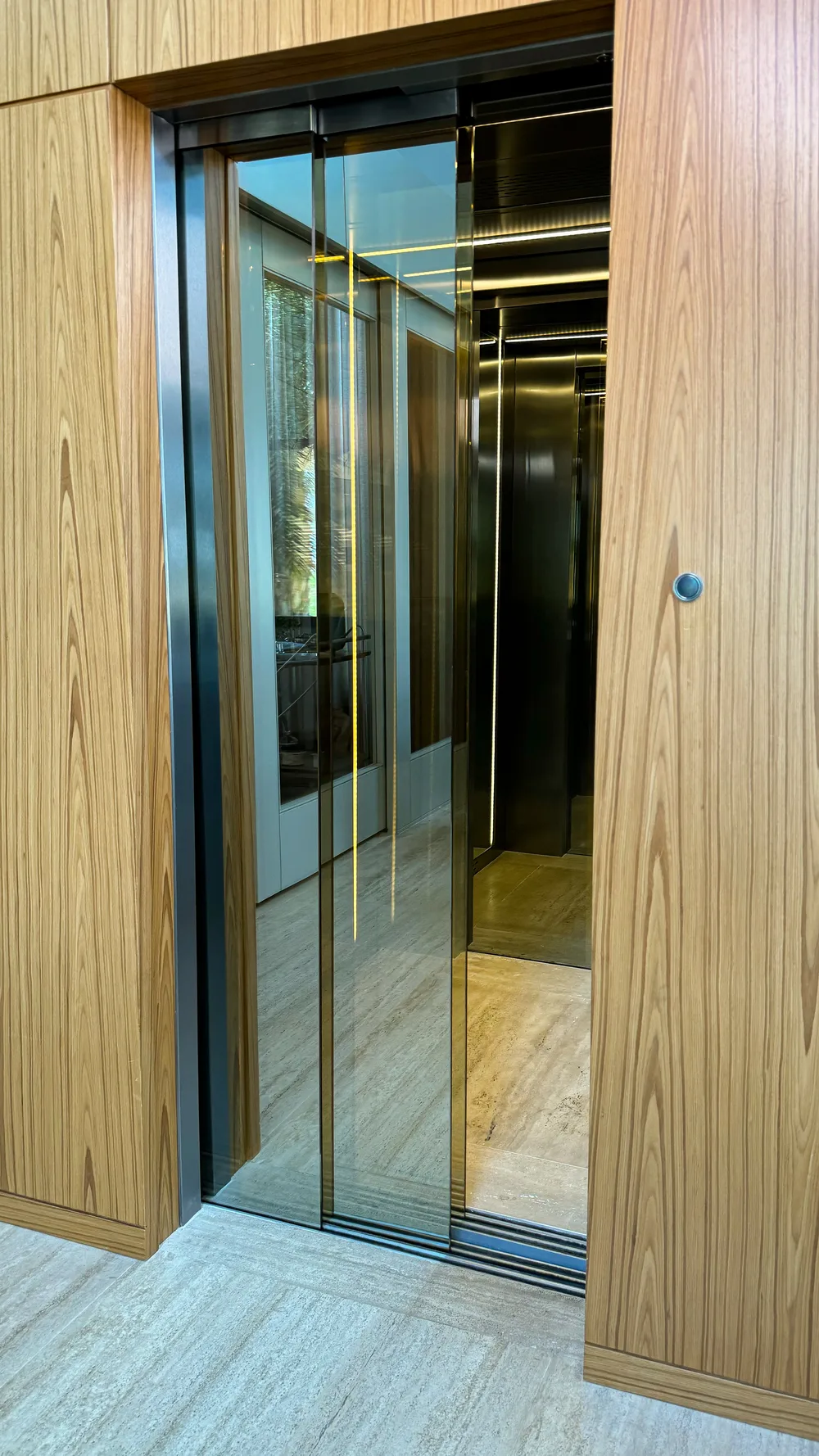 Elevador com porta integrada à marcenaria